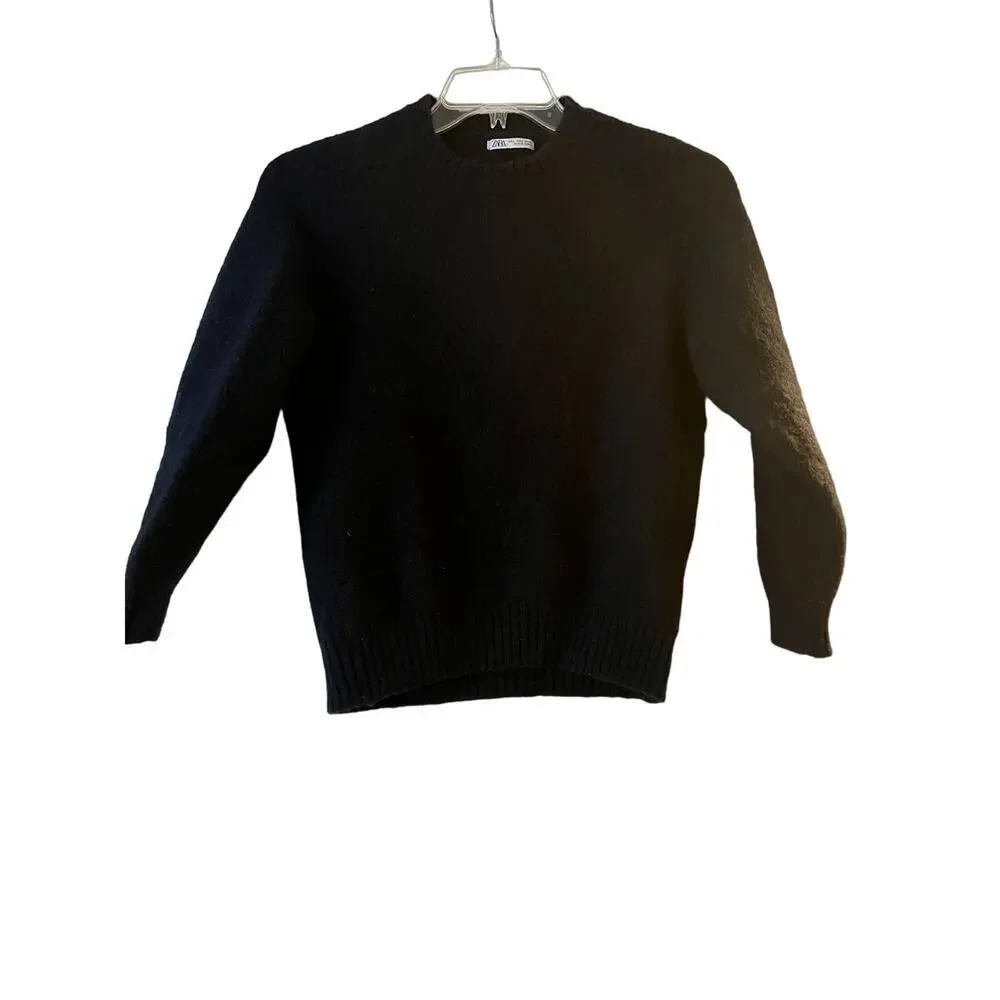 Zara Black Wool Long Sleeve Sweater Sz L - Picture 1 of 6
